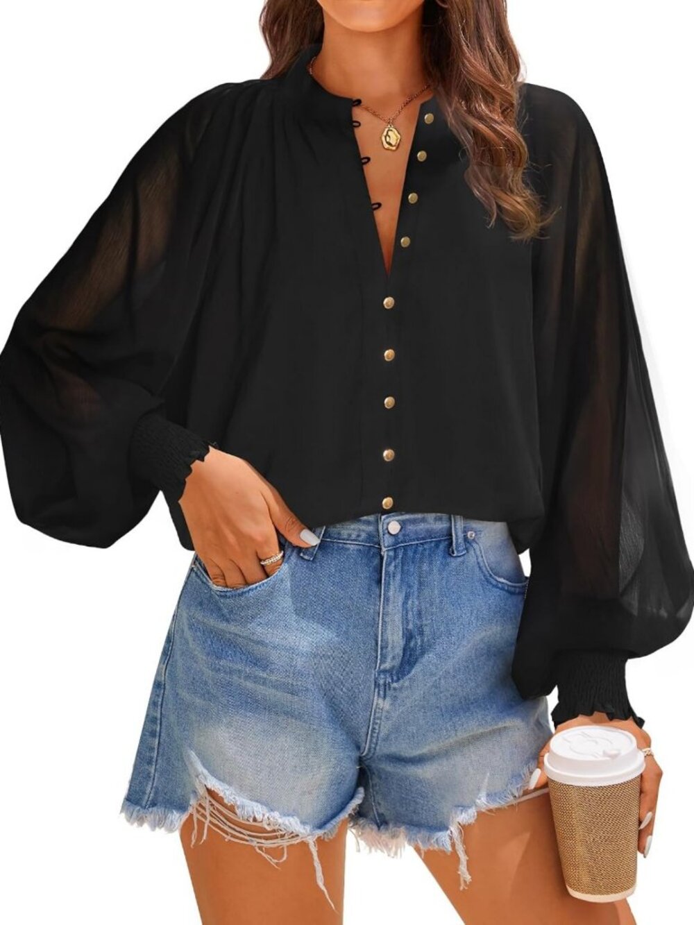 Floral Print Long Sleeve Boho Top for Women - Button Down Casual Shirt
